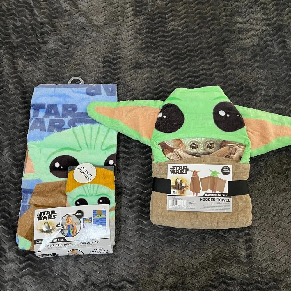 Star Wars Mandalorian Baby Yoda 2 Piece Towel Set Kids 100% Cotton lot NWT